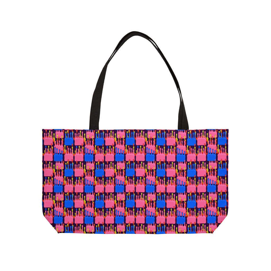 Melting Checkerboard Weekender Tote Bag – Psychedelic Op-Art Pattern