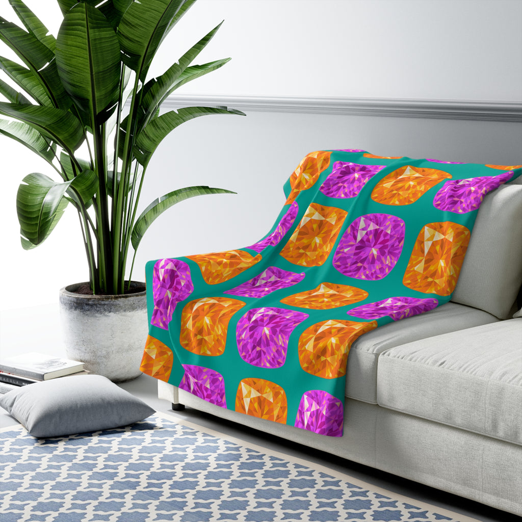 Giant Cut Gem Grid Sherpa Fleece Blanket – Peacock Jewel