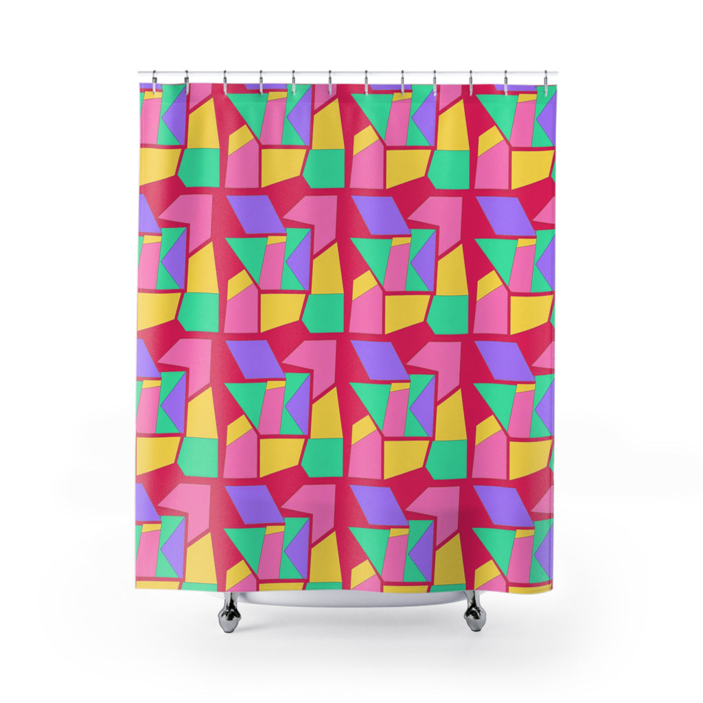 Cubist Block Quilt Shower Curtain – Candy Pop on Raspberry