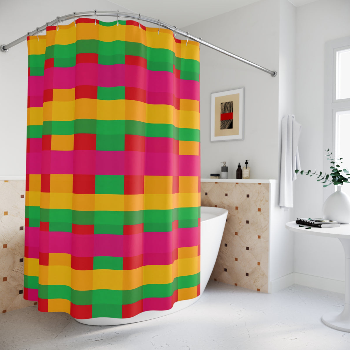 Grand Jewel Plaid Shower Curtain – Ribbon Plaid Pattern
