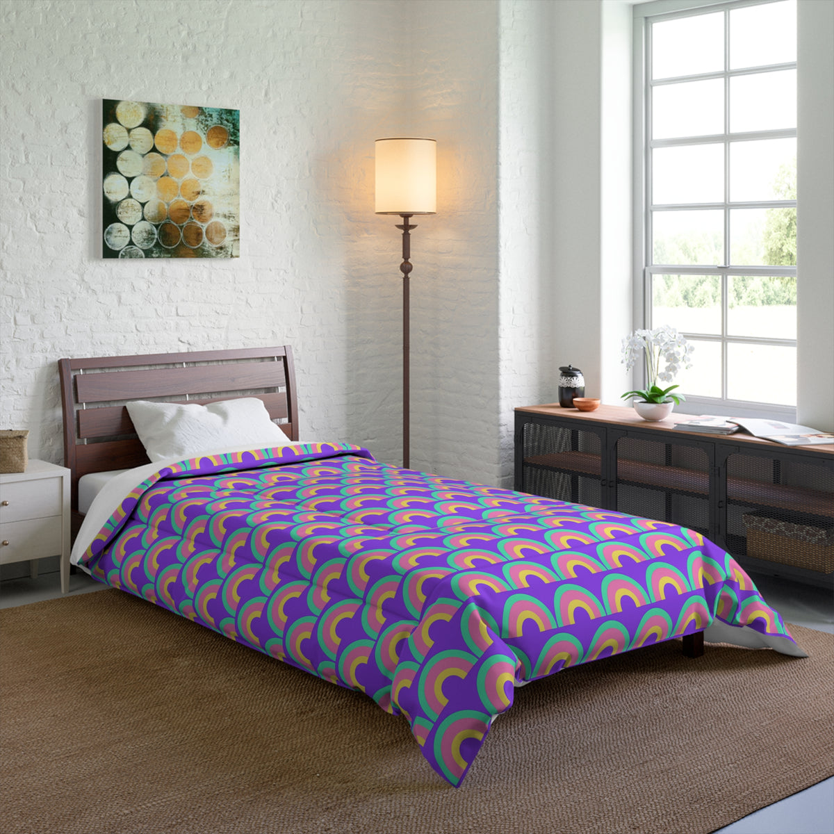 Chromatic Scallop Ripple Comforter – Candy Pastel on Grape