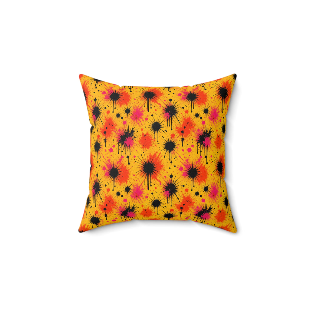 Black Ink Burst Faux Suede Cushion – Ink Splash Pattern
