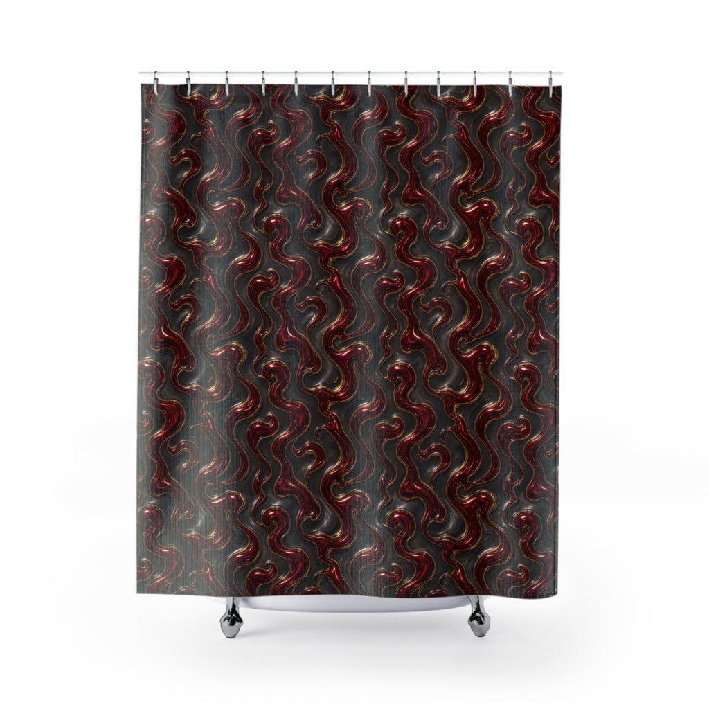 Garnet Mercury Swirl Shower Curtain – Iridescent Fluid Pattern