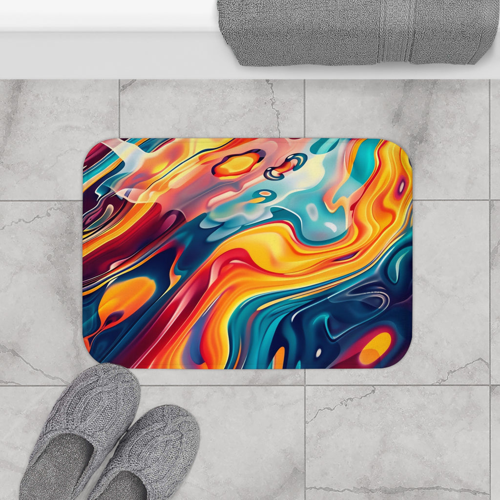 Liquid Rainbow Swirl Bath Mat – Psychedelic Fluid Art