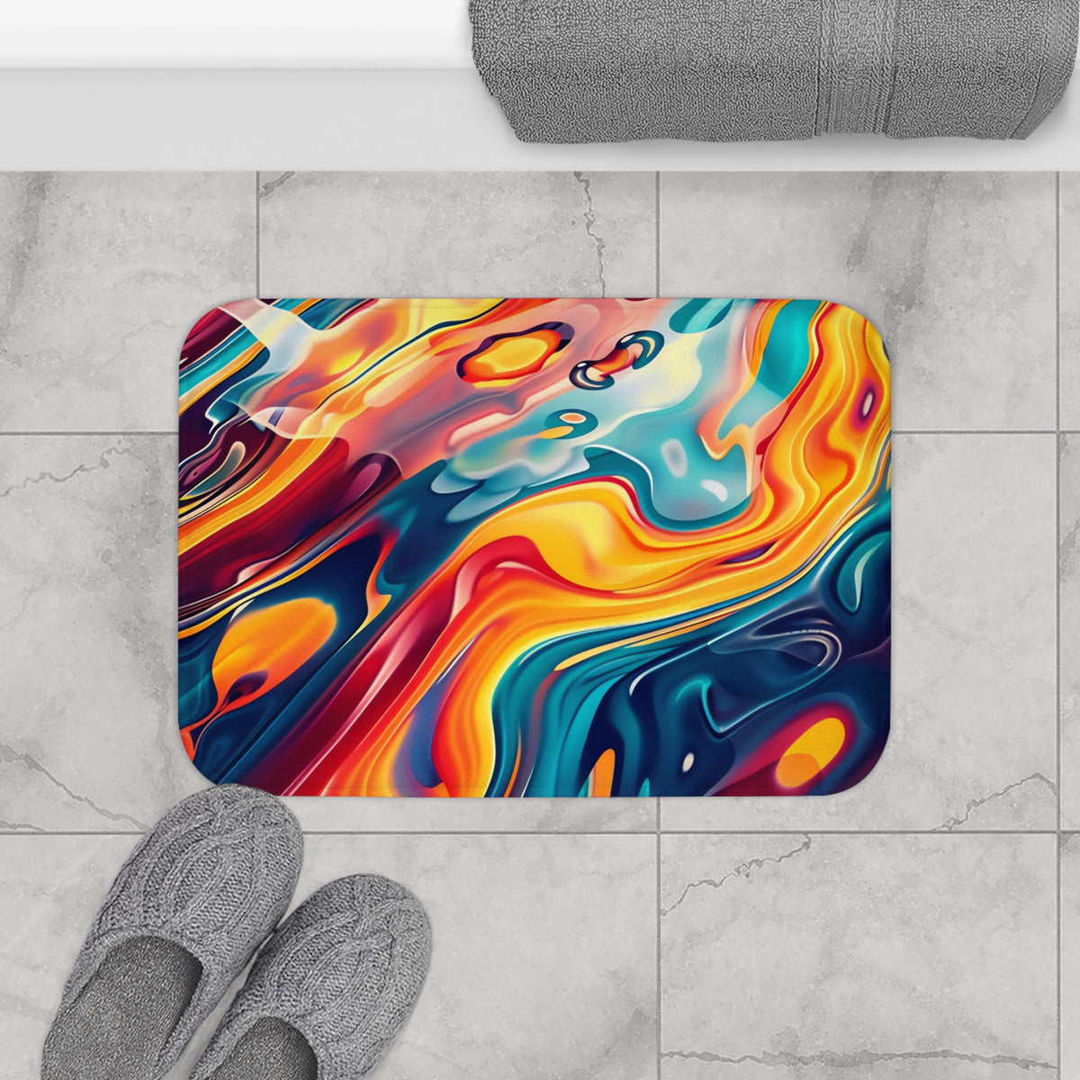 Liquid Rainbow Swirl Bath Mat – Psychedelic Fluid Art