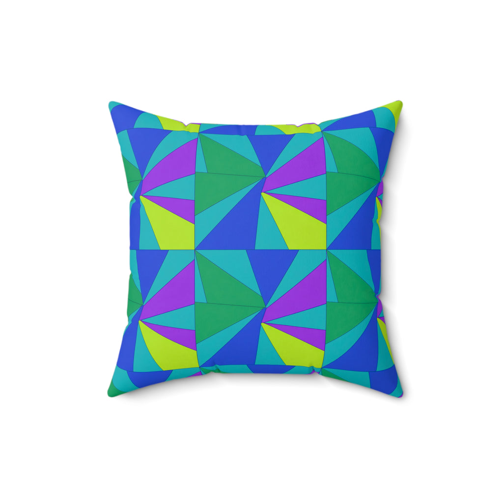 Cubist Sunburst Blocks Faux Suede Cushion – Peacock Jewel