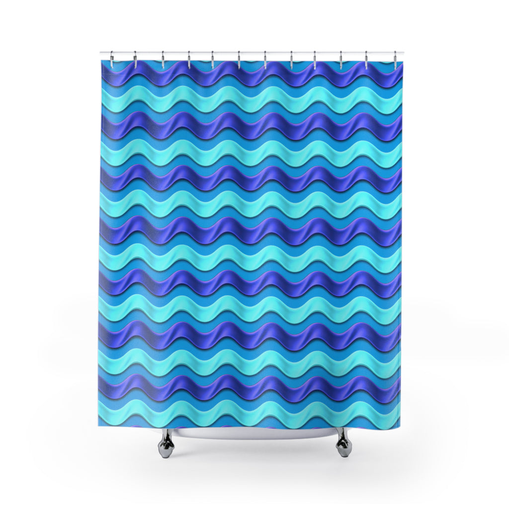 Satin Wave Bands Shower Curtain – Ice Jewel