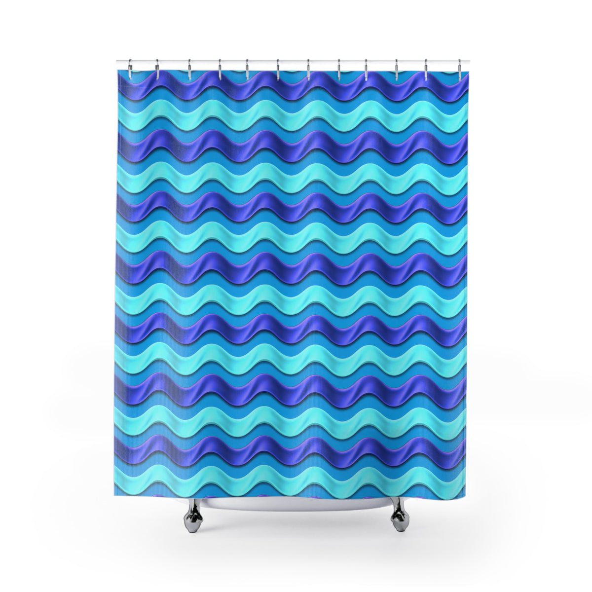 Satin Wave Bands Shower Curtain – Ice Jewel