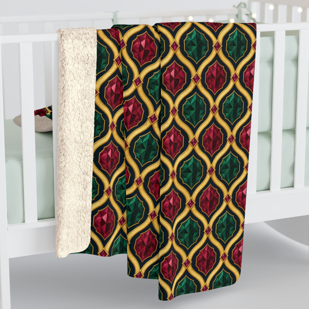Radiant Gold Lattice Sherpa Fleece Blanket – Art Deco Pattern