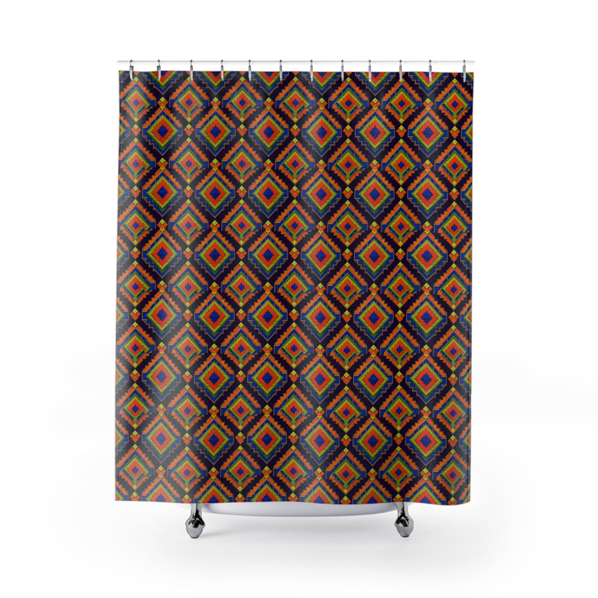 Stepped Diamond Ikat Shower Curtain – Art Deco Geometric Pattern