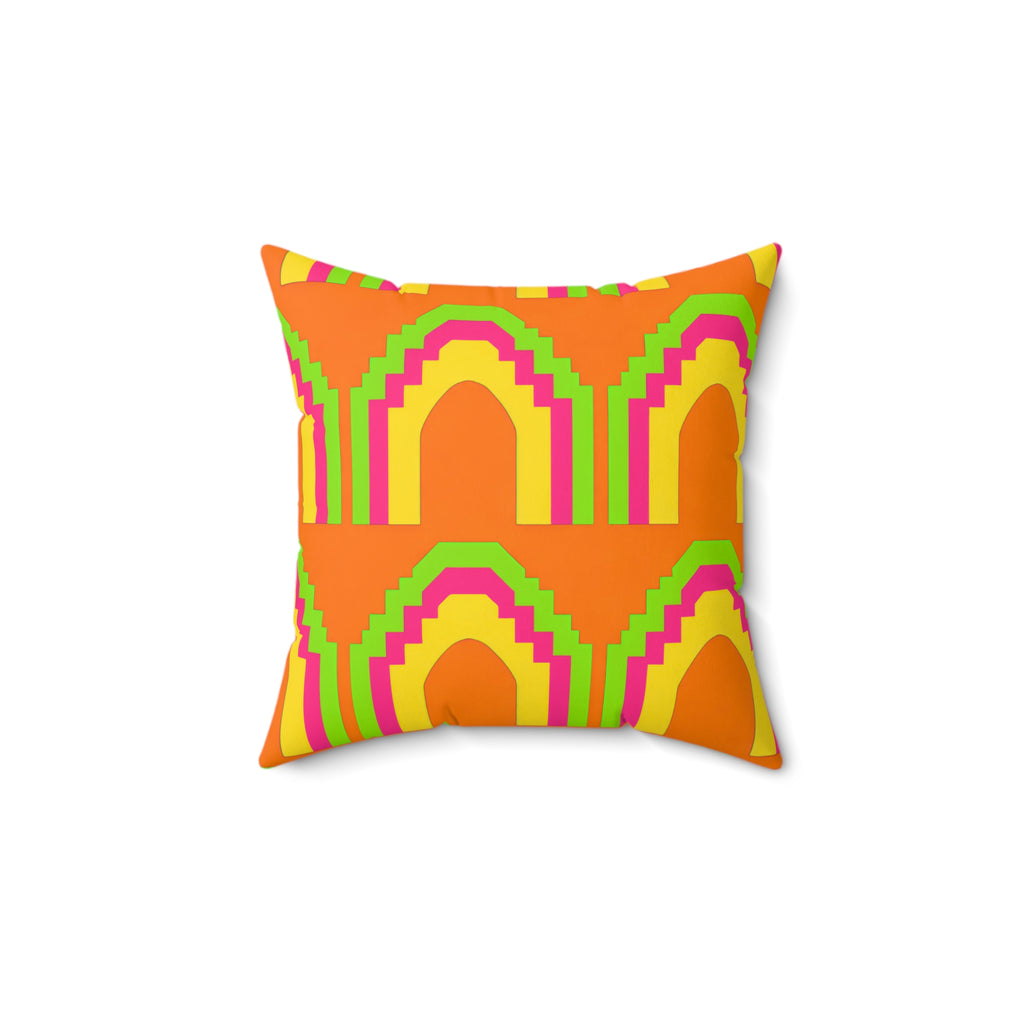 Grand Stepped Arches Faux Suede Cushion – Hot Citrus Festive