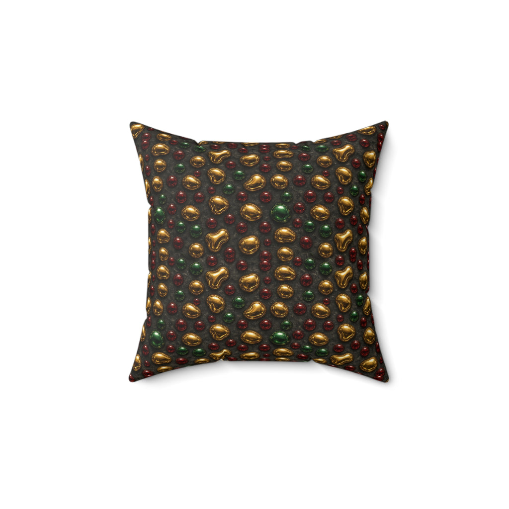 Gold Droplet Scatter Faux Suede Cushion – Liquid Chrome Pattern