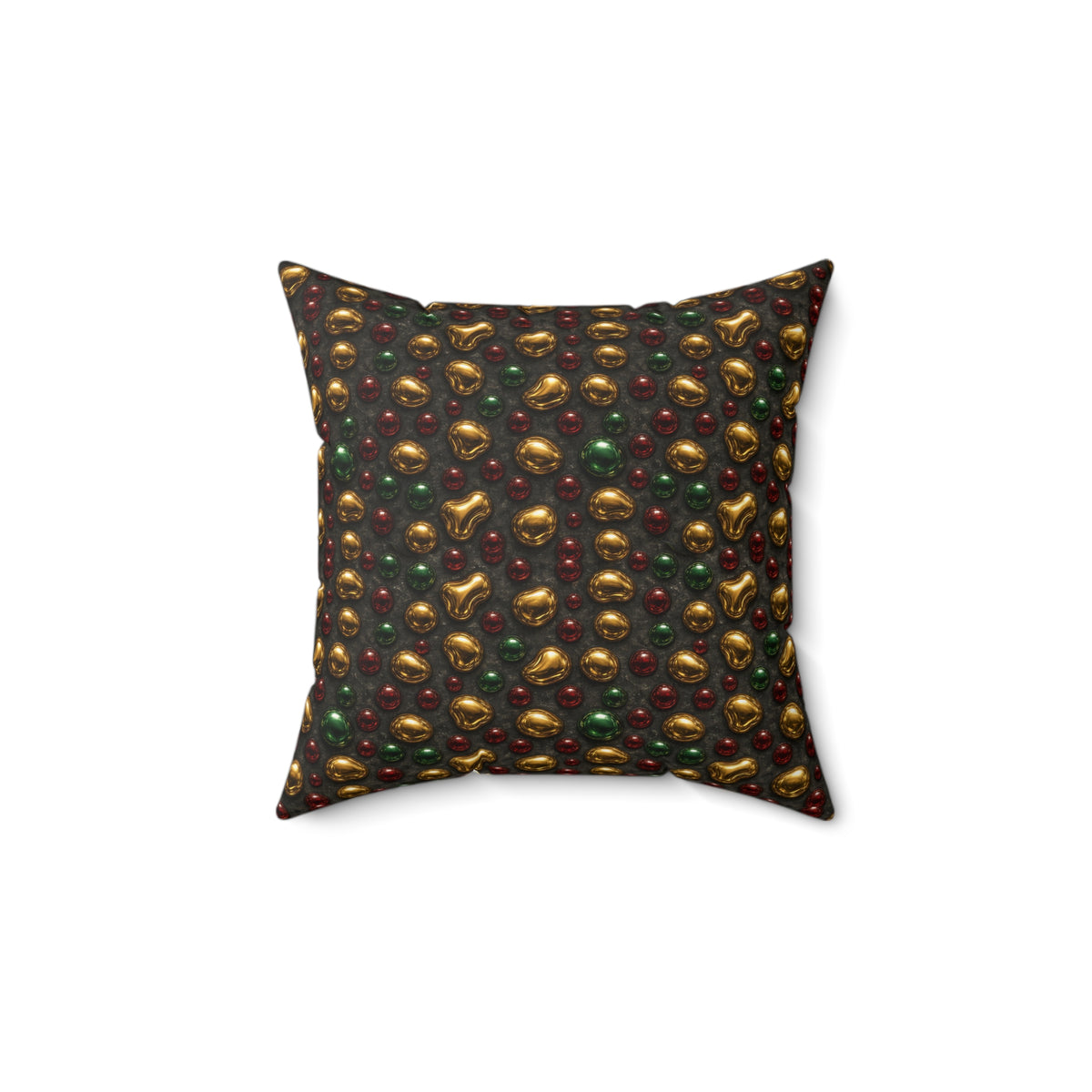 Gold Droplet Scatter Faux Suede Cushion – Liquid Chrome Pattern