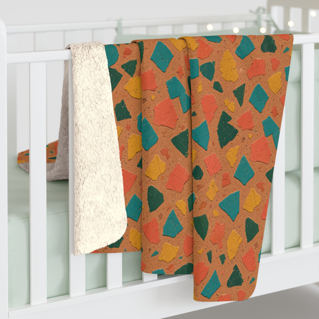 Shattered Tile Shards Sherpa Fleece Blanket – Abstract Chip Pattern Pattern