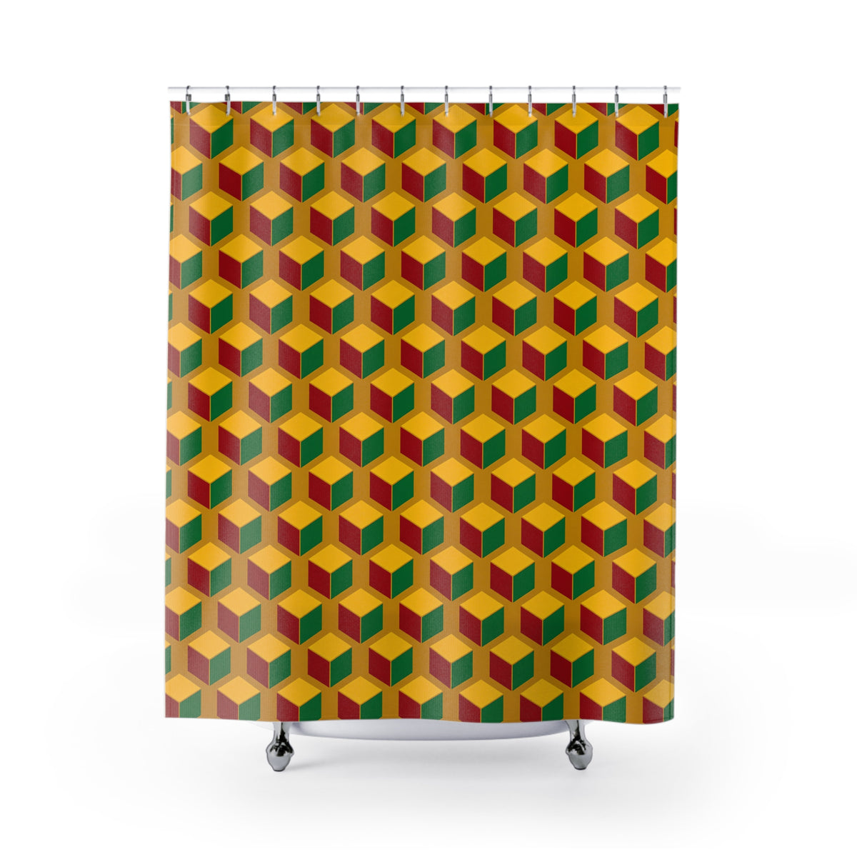 Giant Faceted Cubes II Shower Curtain – Isometric Op-Art Pattern