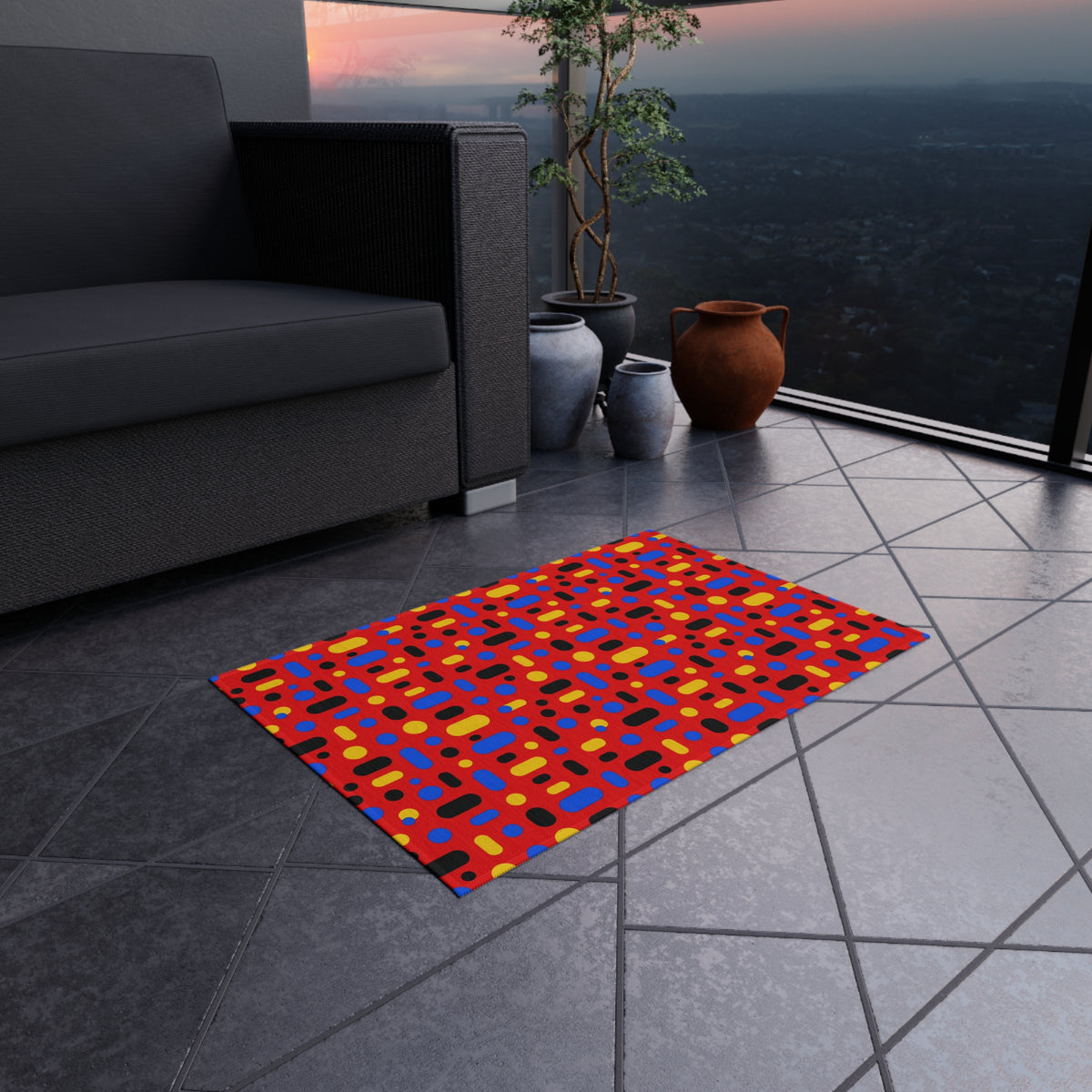 Confetti Dash Red Outdoor Rug – Pop Abstract Pattern
