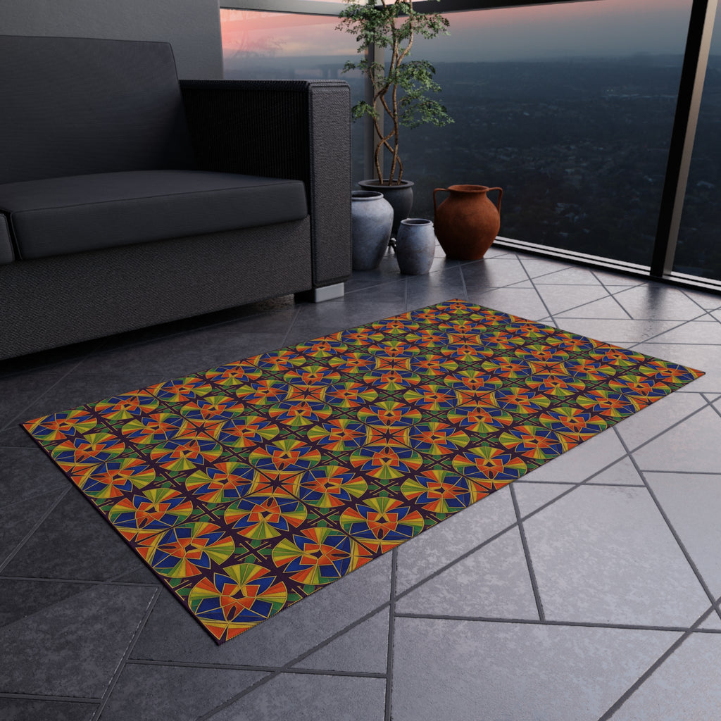 Kaleido Fan Quatrefoil Outdoor Rug – Kaleidoscopic Deco Pattern