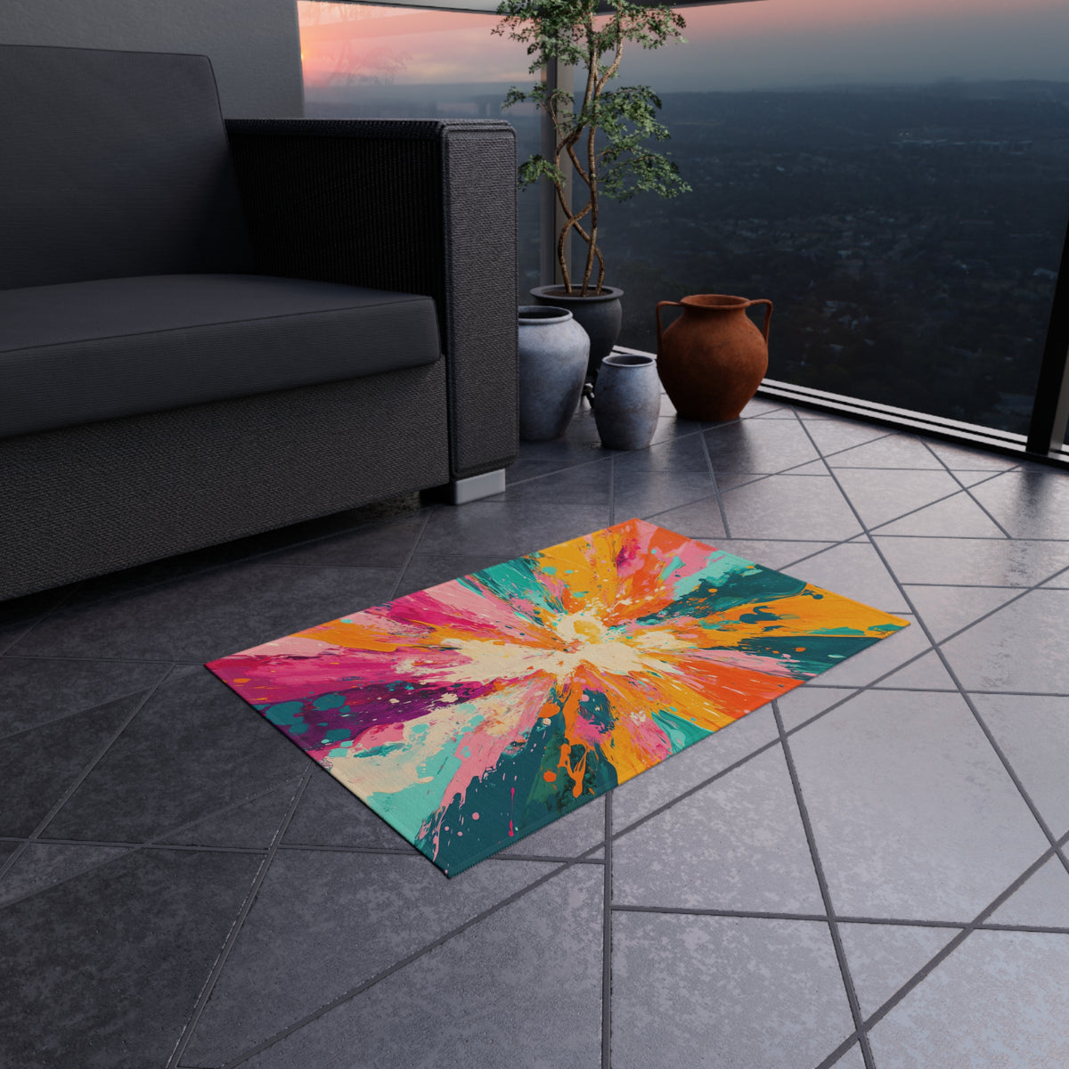 Sunburst Splash Outdoor Rug – Colour Burst Art