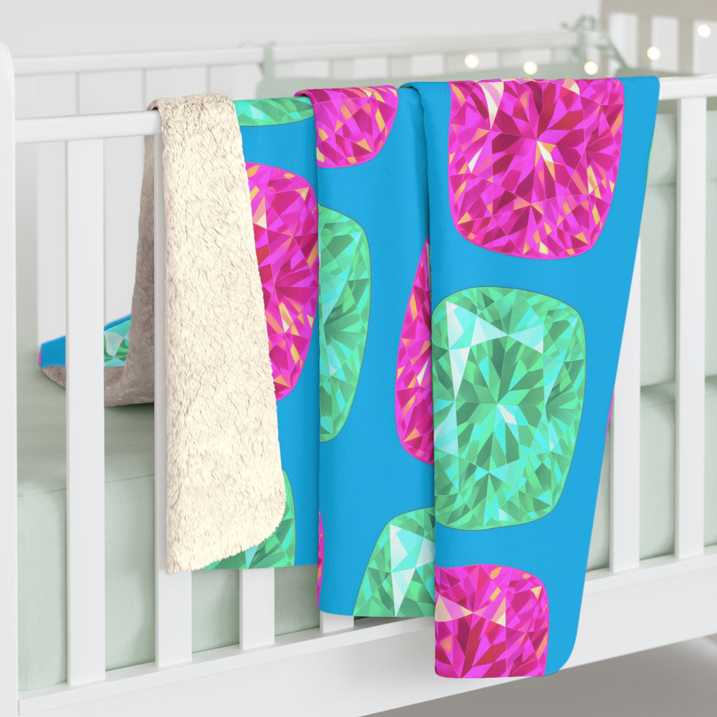 Giant Cut Gem Grid Sherpa Fleece Blanket – Ice Jewel