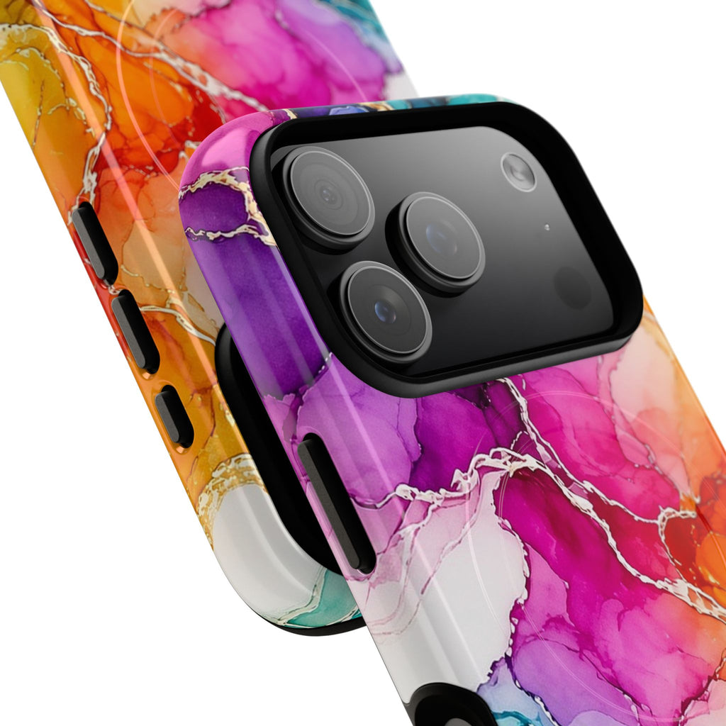 Rainbow Alcohol Ink Bloom Magnetic Tough iPhone Case