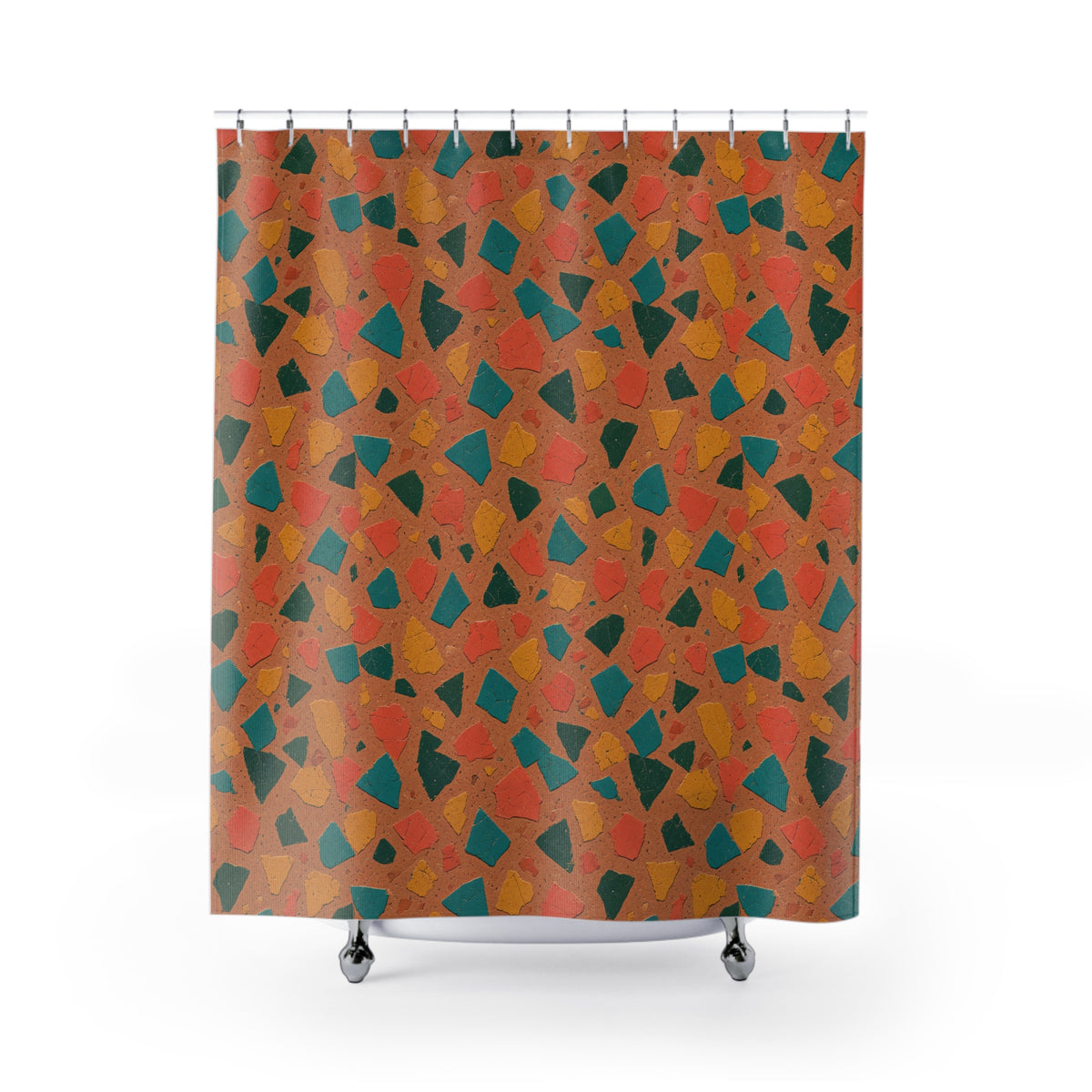 Shattered Tile Shards Shower Curtain – Abstract Chip Pattern Pattern
