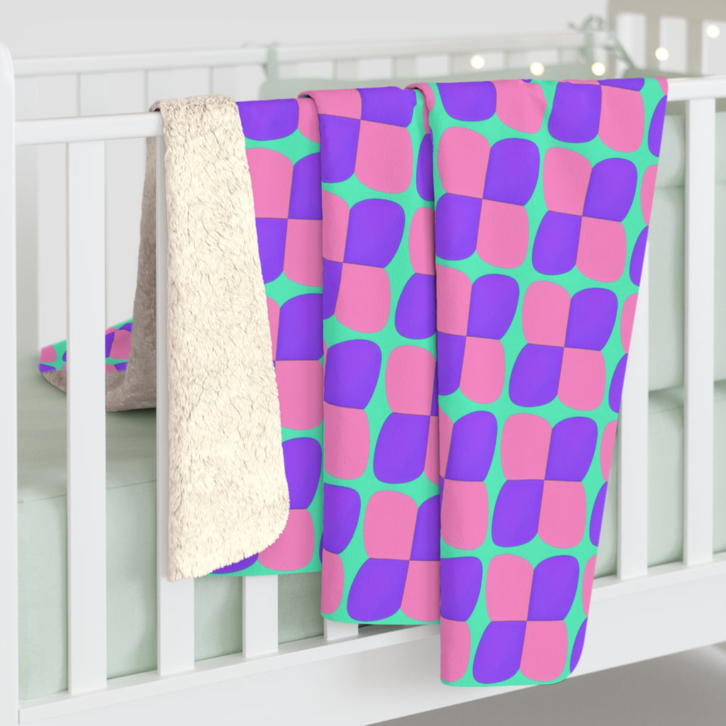 Bold Bulge Checker Sherpa Fleece Blanket – Candy Pastel on Grape