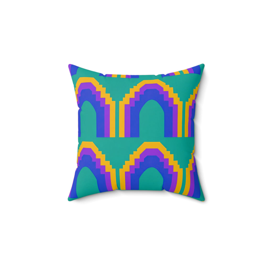 Grand Stepped Arches Faux Suede Cushion – Peacock Jewel