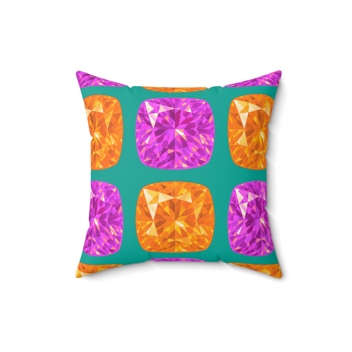Giant Cut Gem Grid Faux Suede Cushion – Peacock Jewel