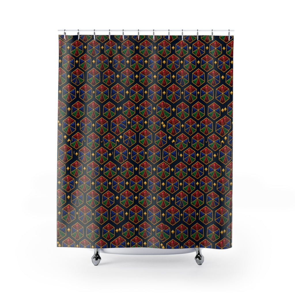 Hexagon Gem Wheels Shower Curtain – Kaleidoscopic Pattern