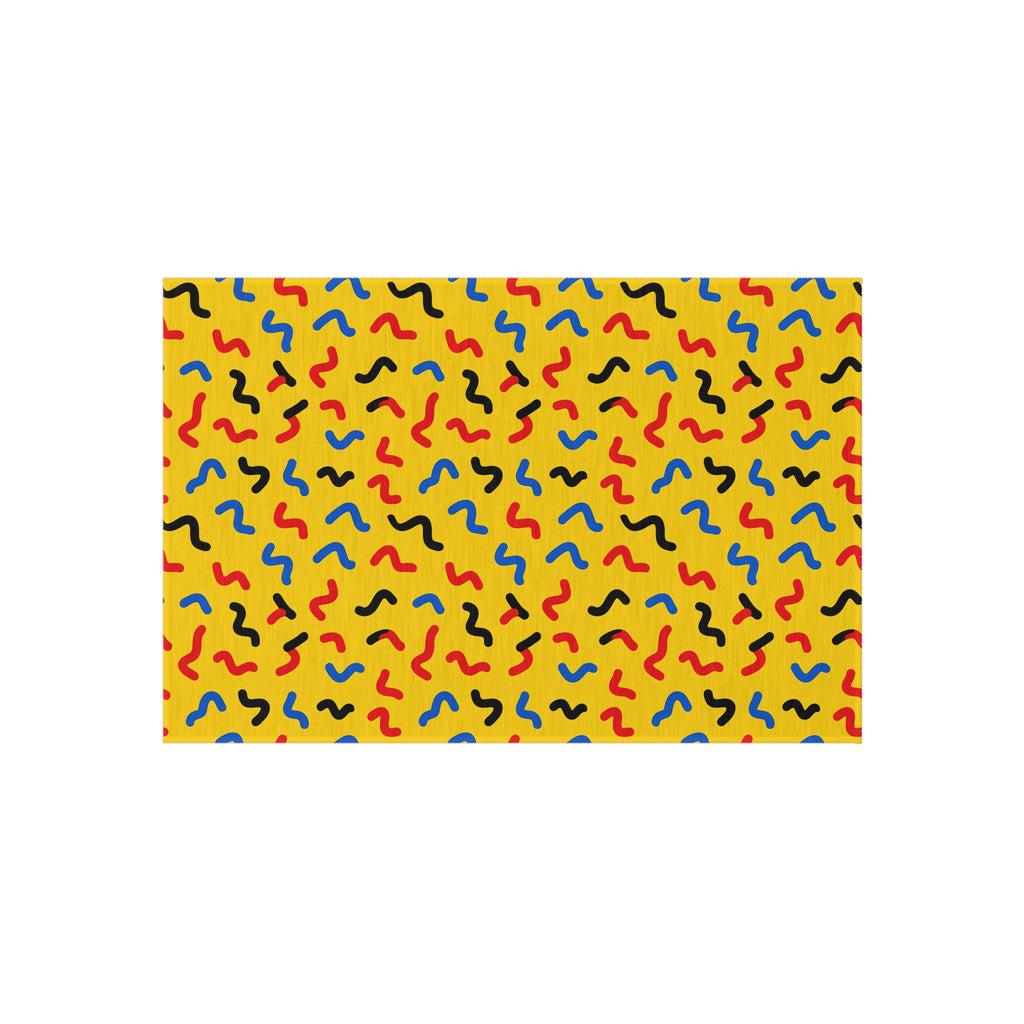 Squiggle Strokes Yellow Outdoor Rug – Bold Primary Abstract Pattern
