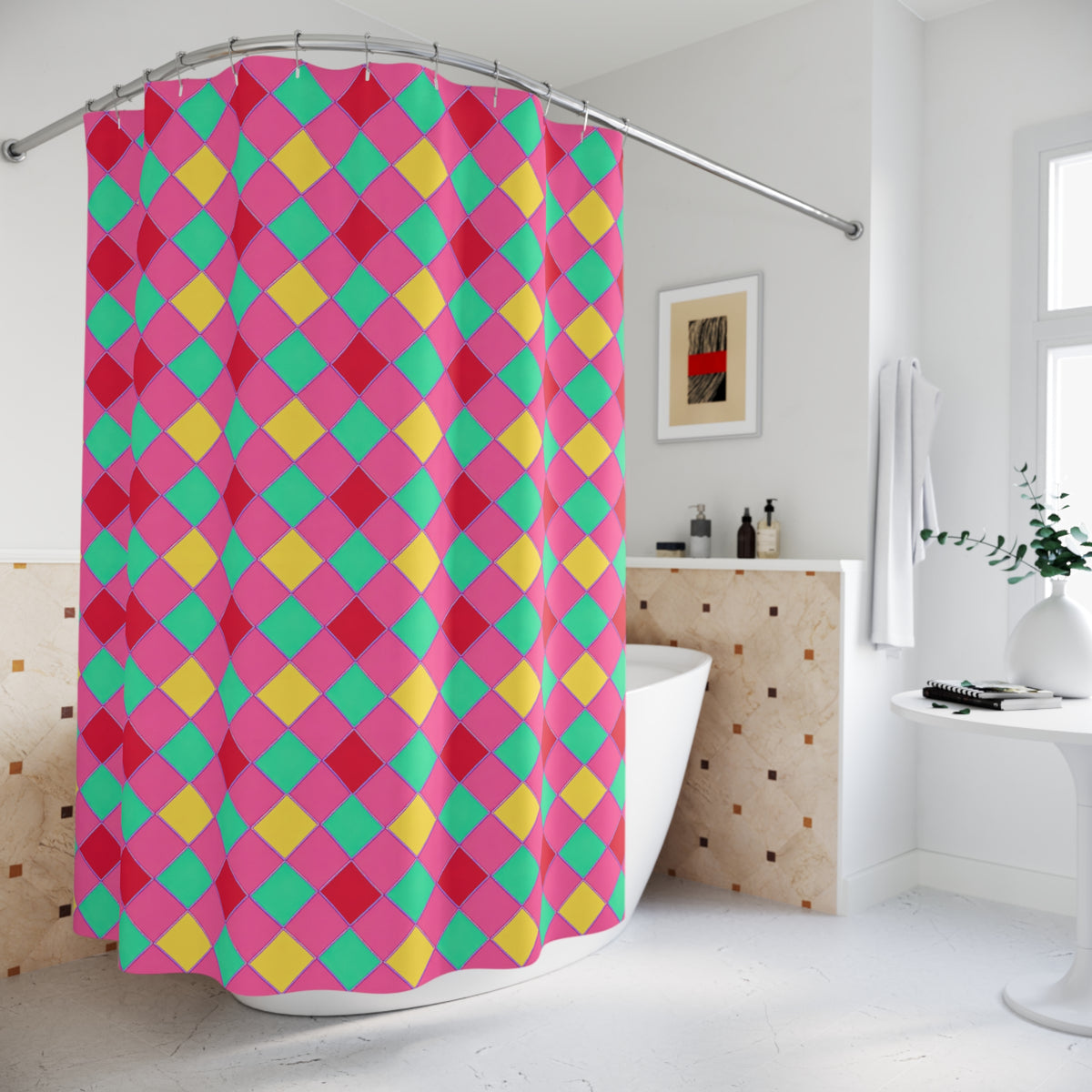 Jewel Harlequin Check Shower Curtain – Candy Christmas