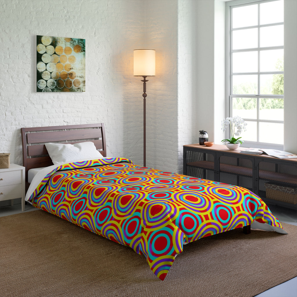 Interlocking Ring Ripples Comforter – Op-Art Circles Pattern