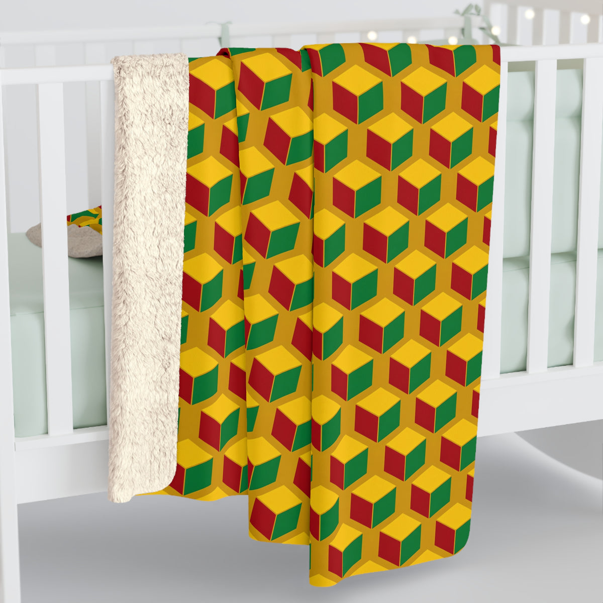 Giant Faceted Cubes II Sherpa Fleece Blanket – Isometric Op-Art Pattern