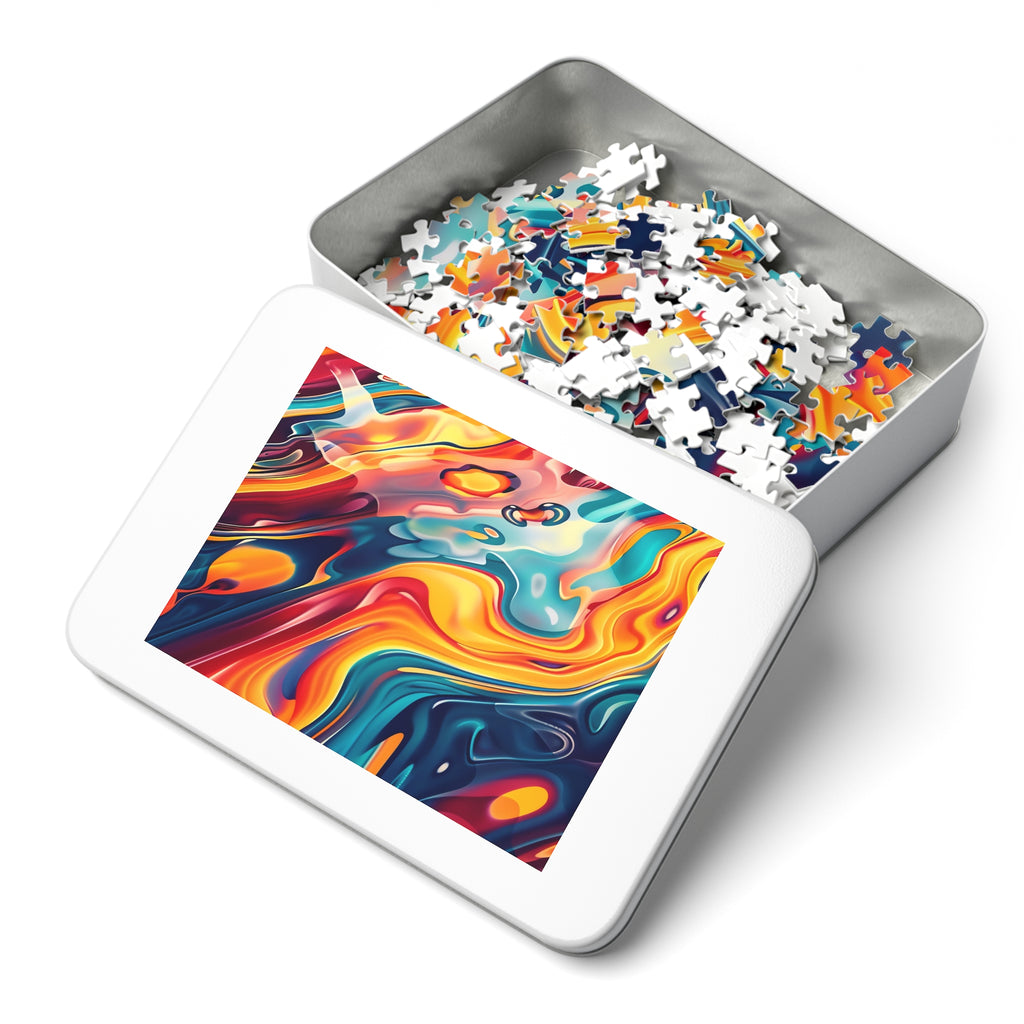 Liquid Rainbow Swirl Jigsaw Puzzle with Tin – Psychedelic Fluid Art