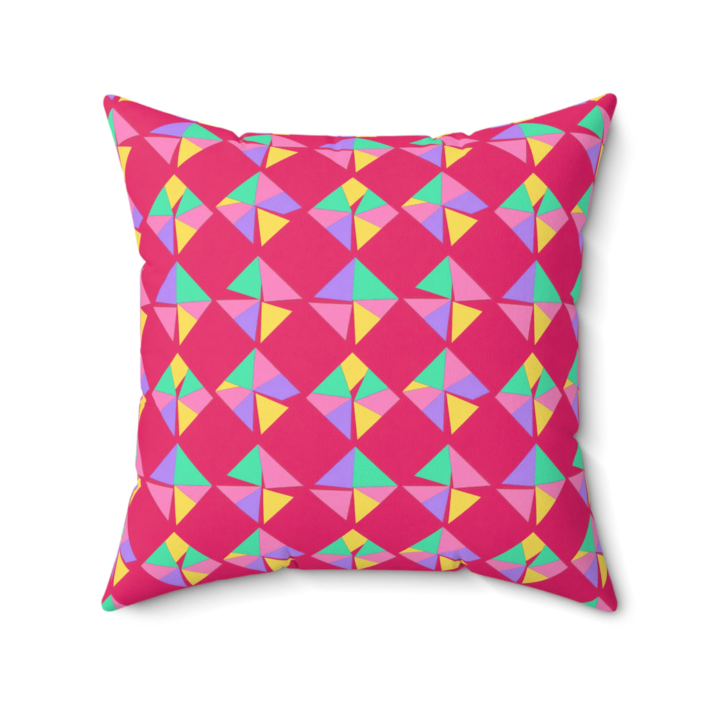 Stacked Cubist Prisms Faux Suede Cushion – Candy Pop on Raspberry