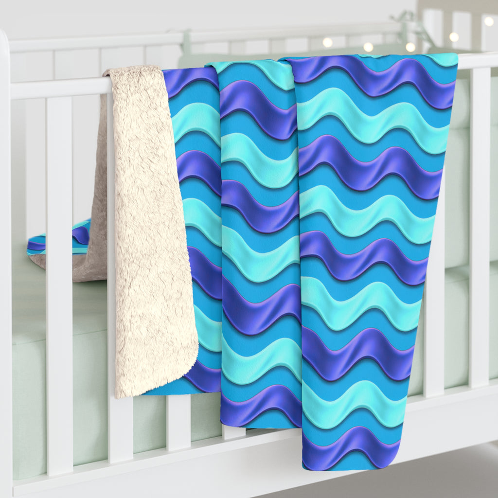 Satin Wave Bands Sherpa Fleece Blanket – Ice Jewel