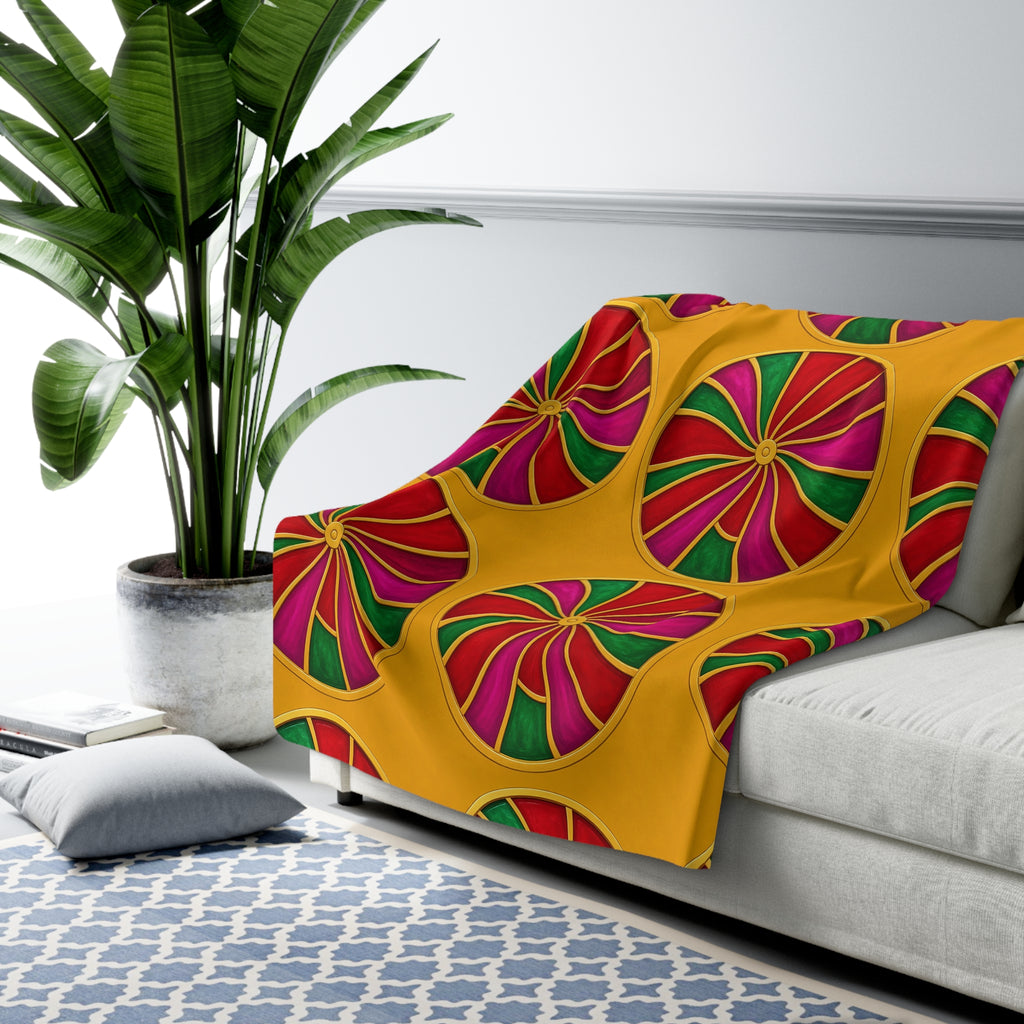 Grand Kaleido Jewel Wheels Sherpa Fleece Blanket – Kaleidoscopic Medallion Pattern