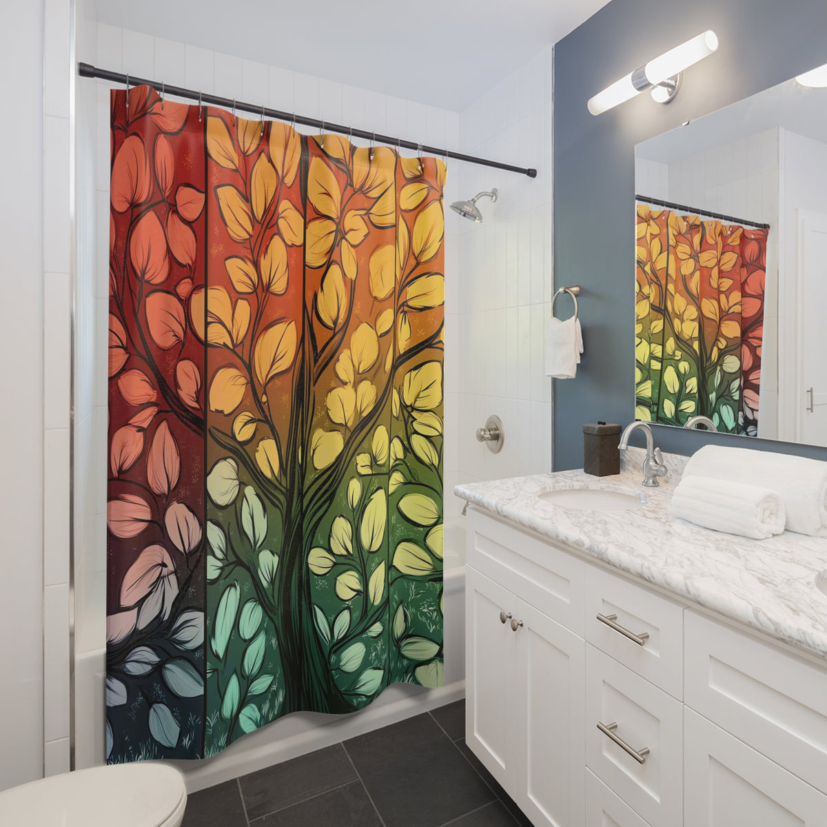 Stained Glass Autumn Tree Shower Curtain – Stained-Glass Style Art