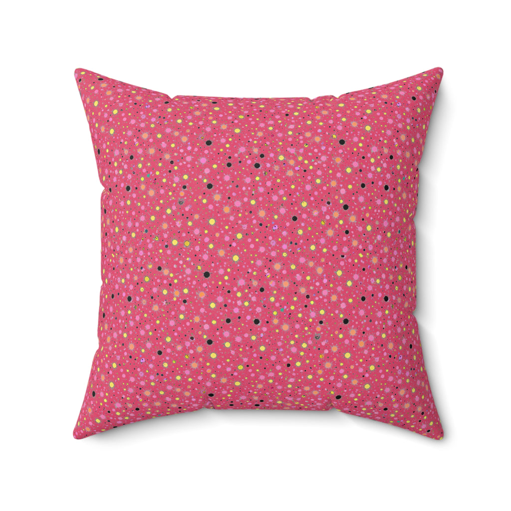 Confetti Spatter Faux Suede Cushion – Candy Pop on Raspberry