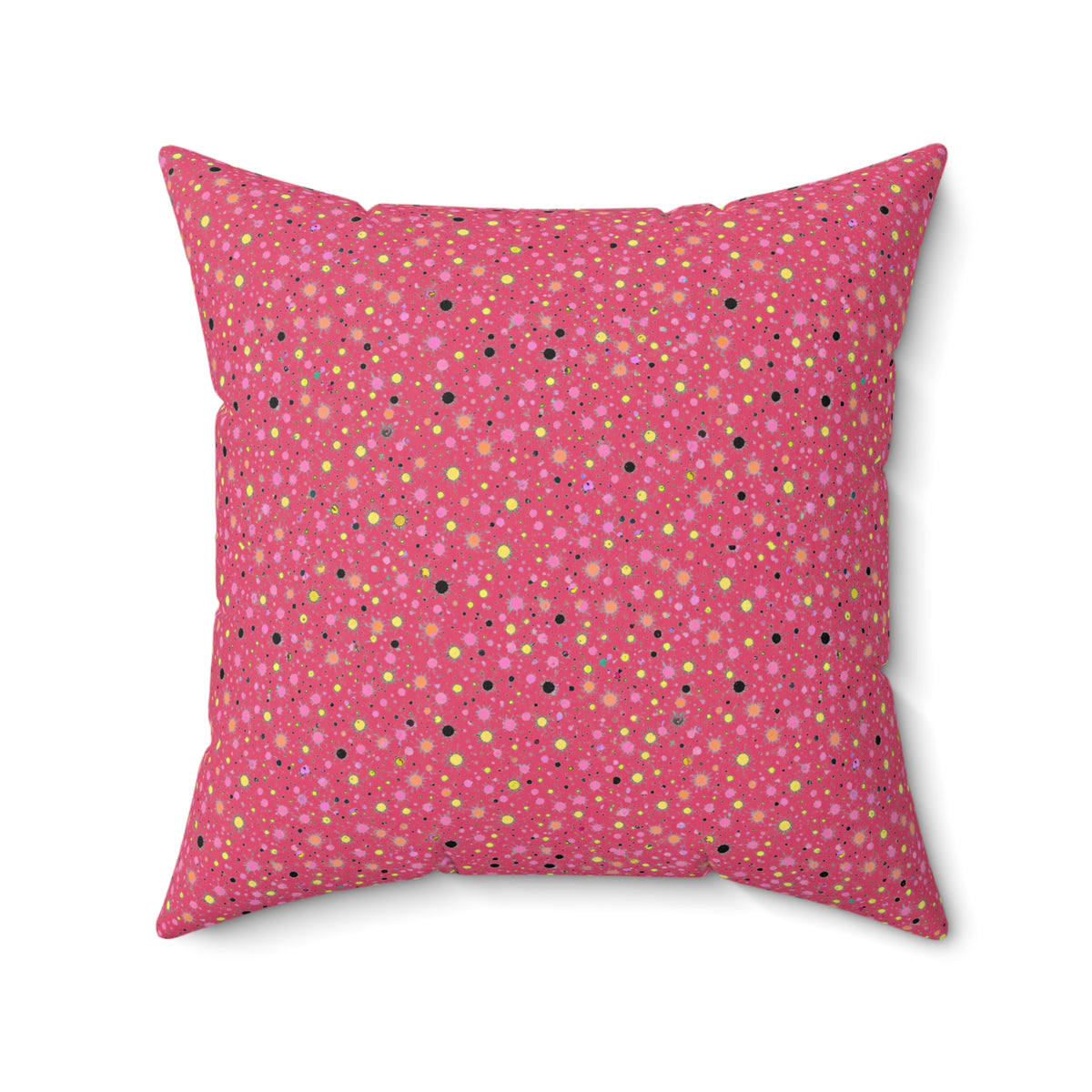 Confetti Spatter Faux Suede Cushion – Candy Pop on Raspberry