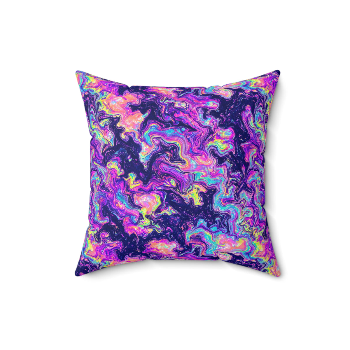 Opal Lava Marble Faux Suede Cushion – Holographic-Look Fluid Art Pattern