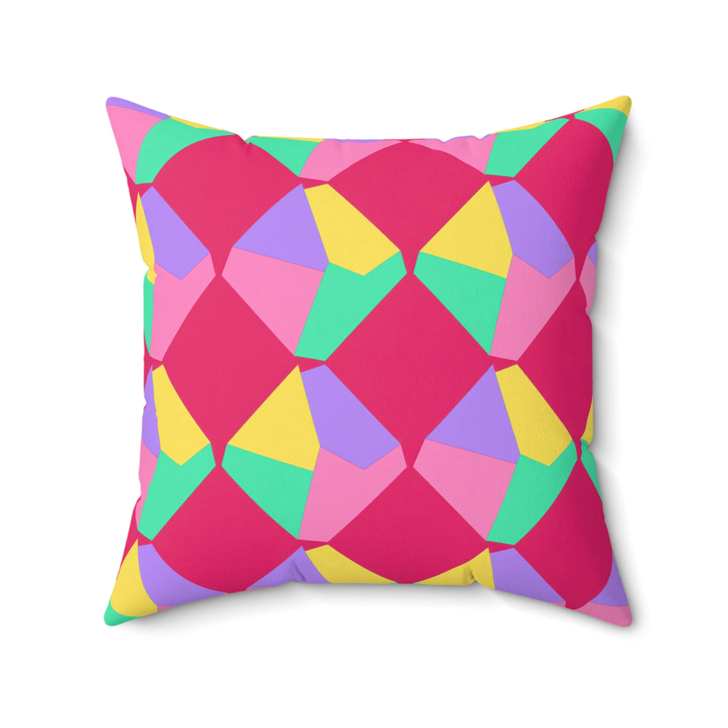 Grand Fractured Rhombus Faux Suede Cushion – Candy Pop on Raspberry