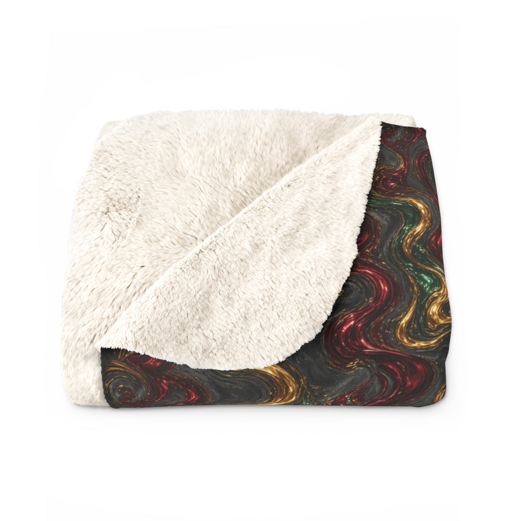 Jewel Metal Swirl Sherpa Fleece Blanket – Iridescent Fluid Pattern