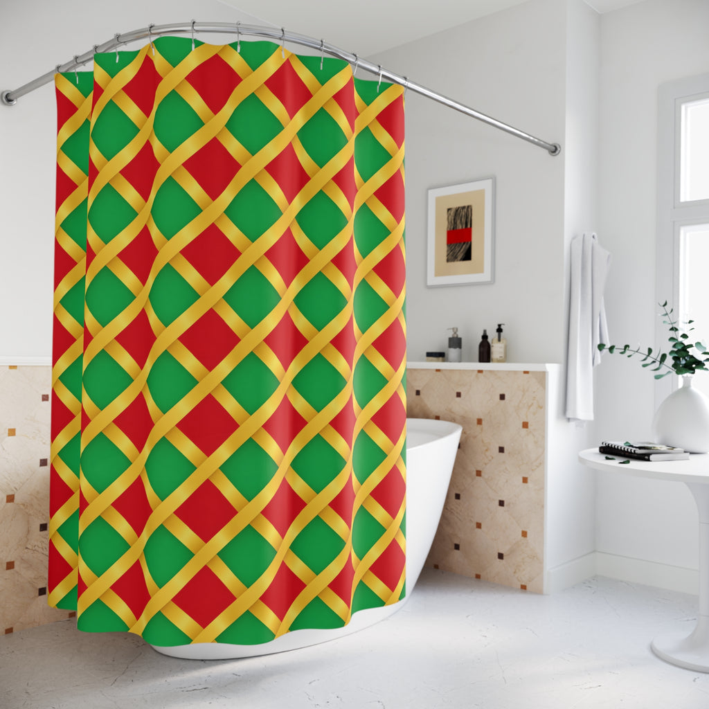 Broad Gold Diamond Trellis Shower Curtain – Ribbon Lattice Pattern