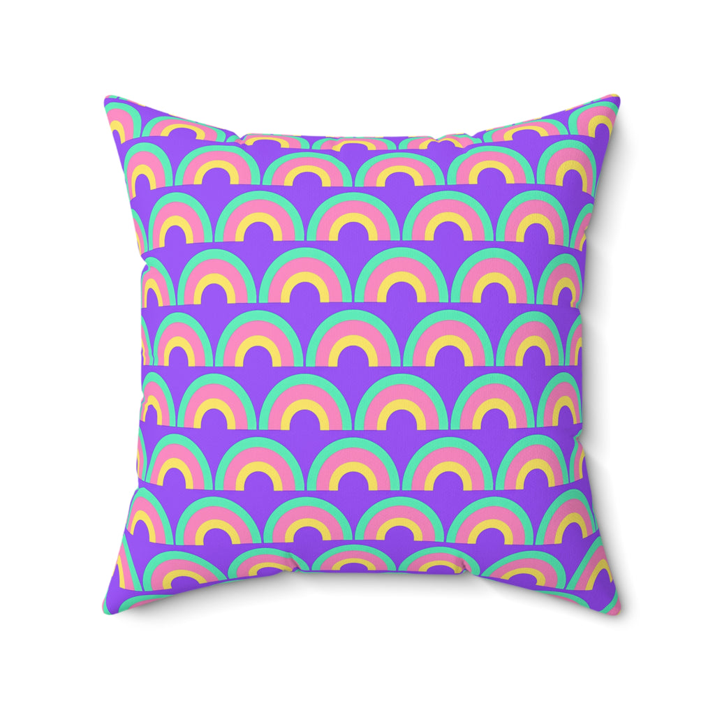 Chromatic Scallop Ripple Faux Suede Cushion – Candy Pastel on Grape
