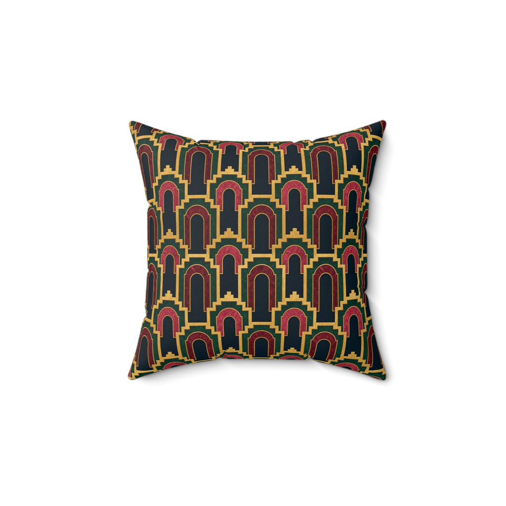 Stepped Gold Arches Faux Suede Cushion – Art Deco Pattern