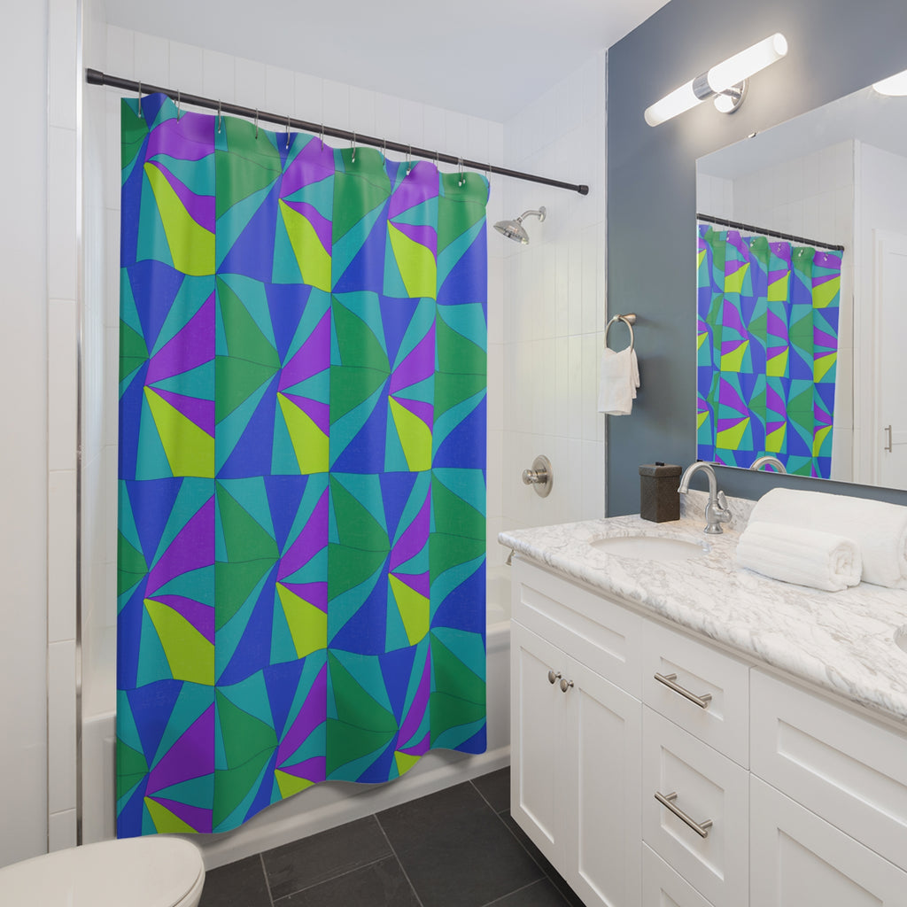 Cubist Sunburst Blocks Shower Curtain – Peacock Jewel
