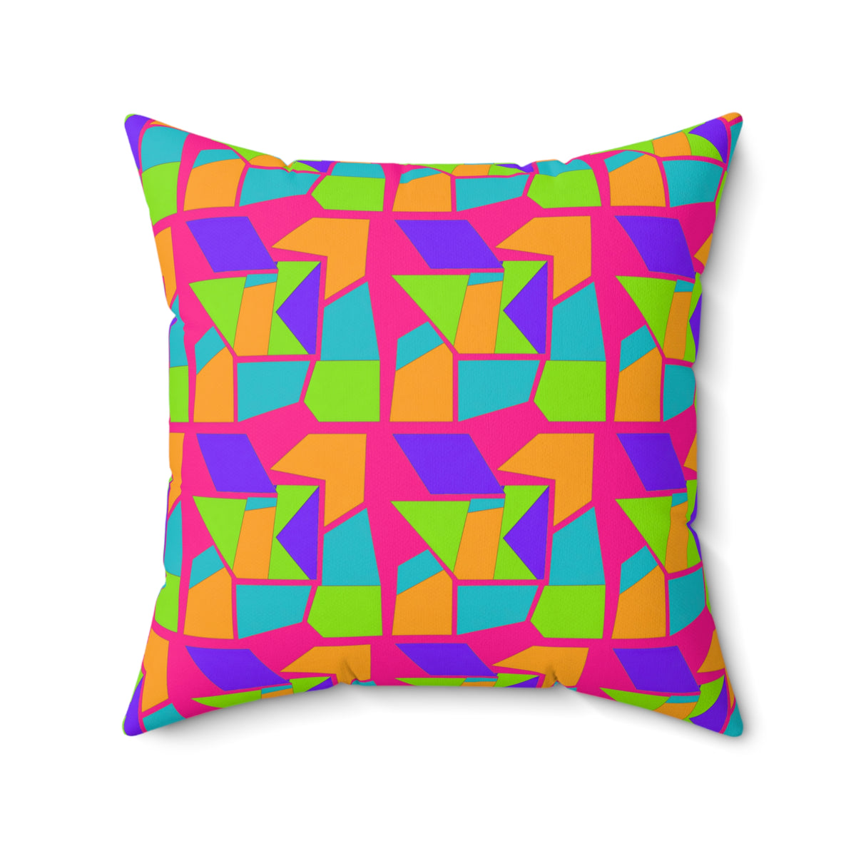 Cubist Block Quilt Faux Suede Cushion – Tropical Punch