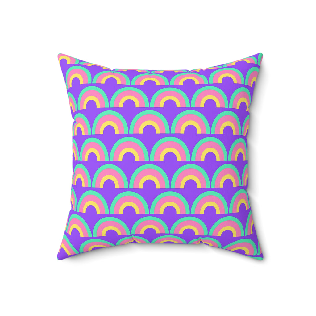 Chromatic Scallop Ripple Faux Suede Cushion – Candy Pastel on Grape