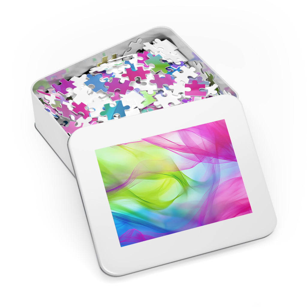Silk Smoke Waves Jigsaw Puzzle with Tin – Flowing Abstract Art